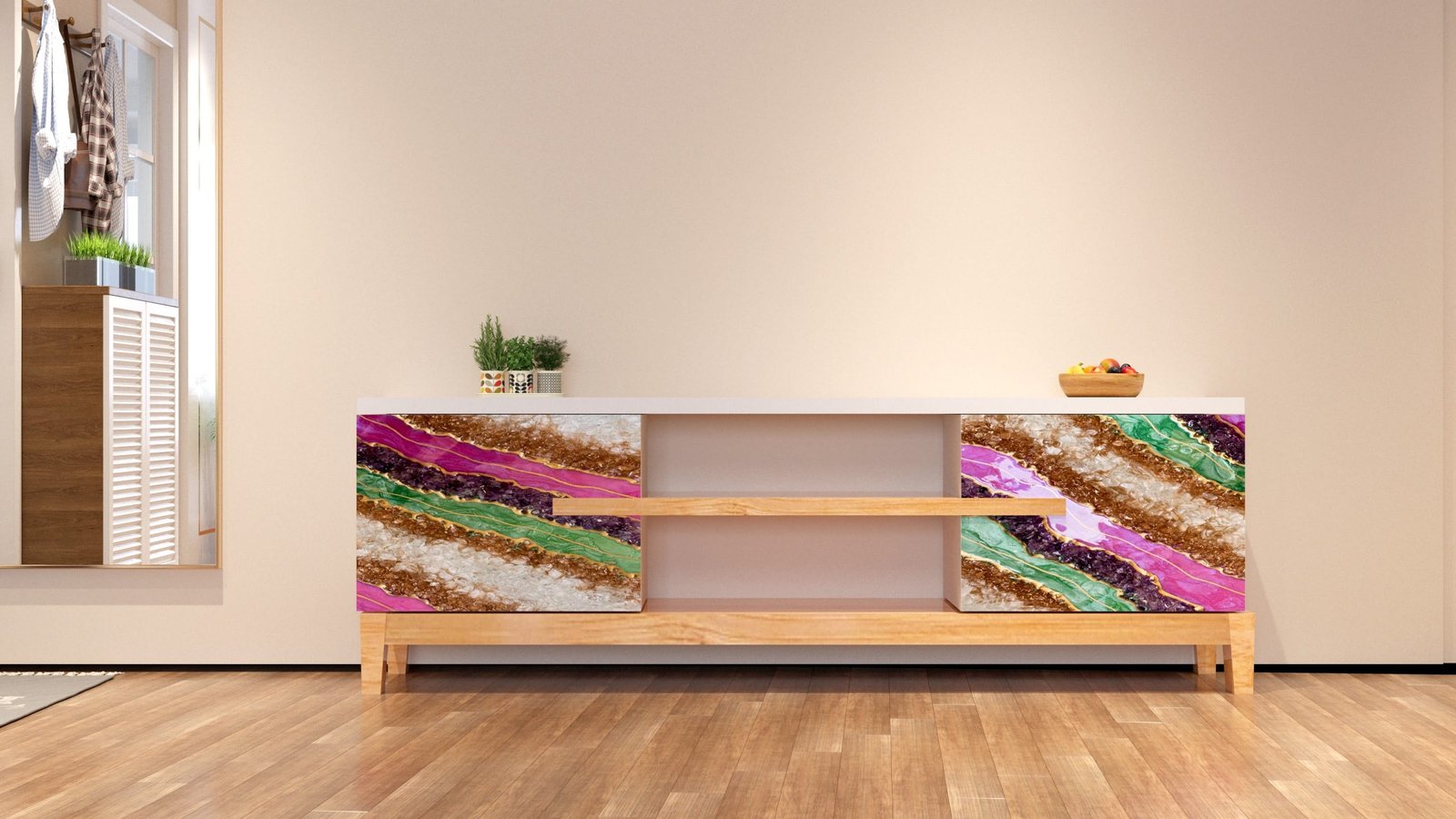 Gemstone Symphony Cabinet - Artistic Handcrafted Storage Unit for Modern Homes