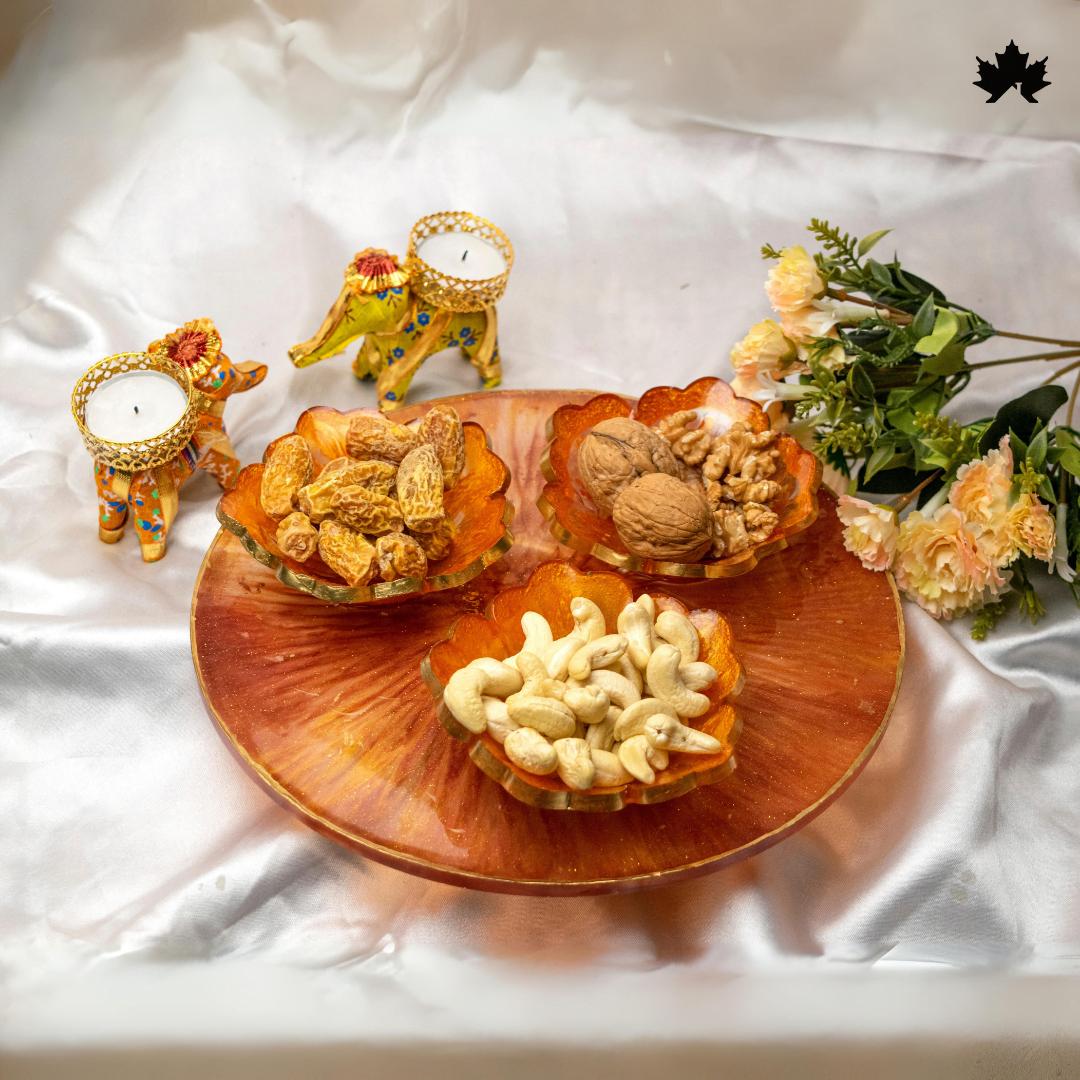 Amber Petal - Artisanal Floral Tableware Ensemble with Gilded Edges