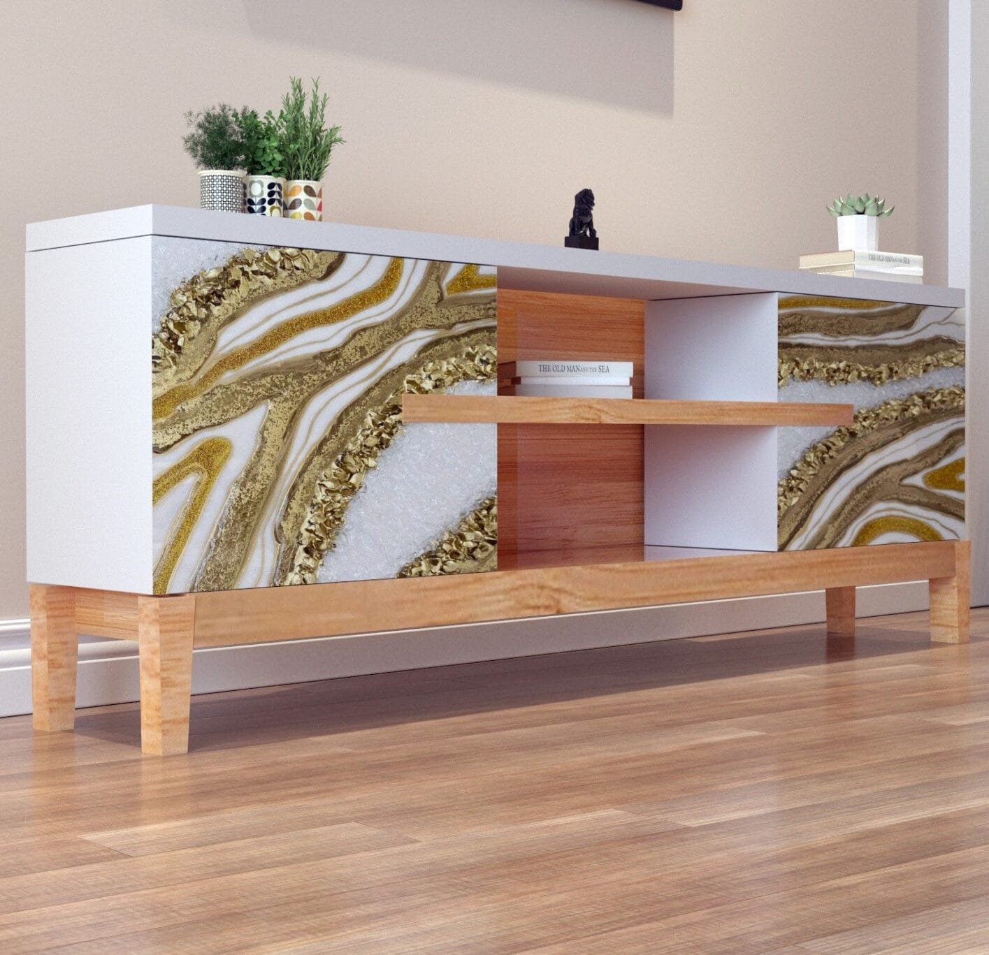 Golden Wave Exquisite Cabinet - Designer Storage Unit for Modern Living Spaces