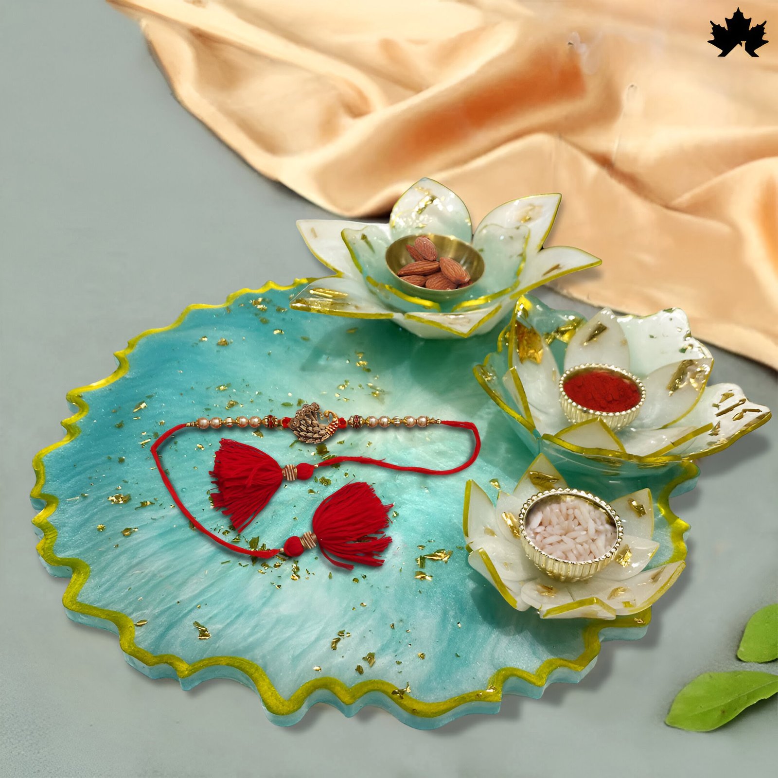 Aqua Blossom Pooja Thali - Perfect for Rakhi, Diwali & Festive Ceremonies