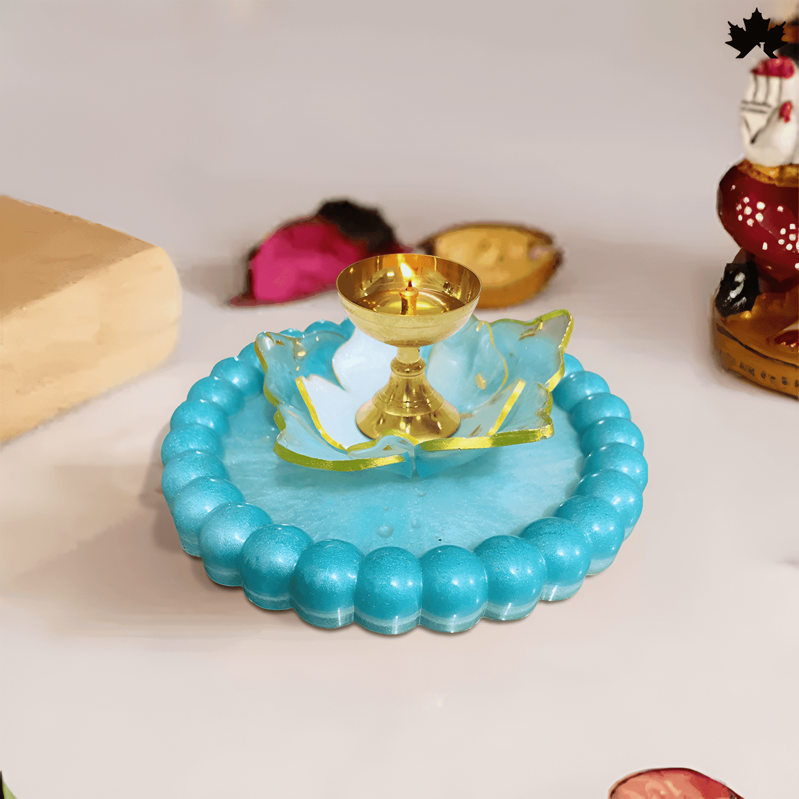 Aqua Bloom Diya Holder - Elegant Jyot and Diya Holder for Aarti and Pooja Rituals