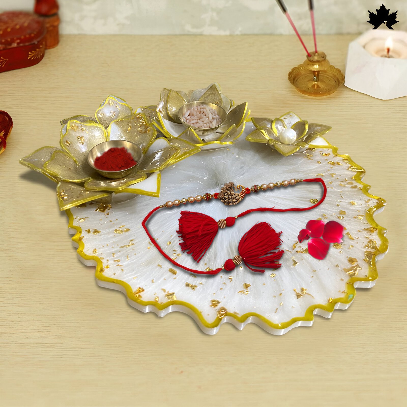 Golden Ganges Pooja Thali - Perfect for Rakhi, Diwali & Festive Ceremonies