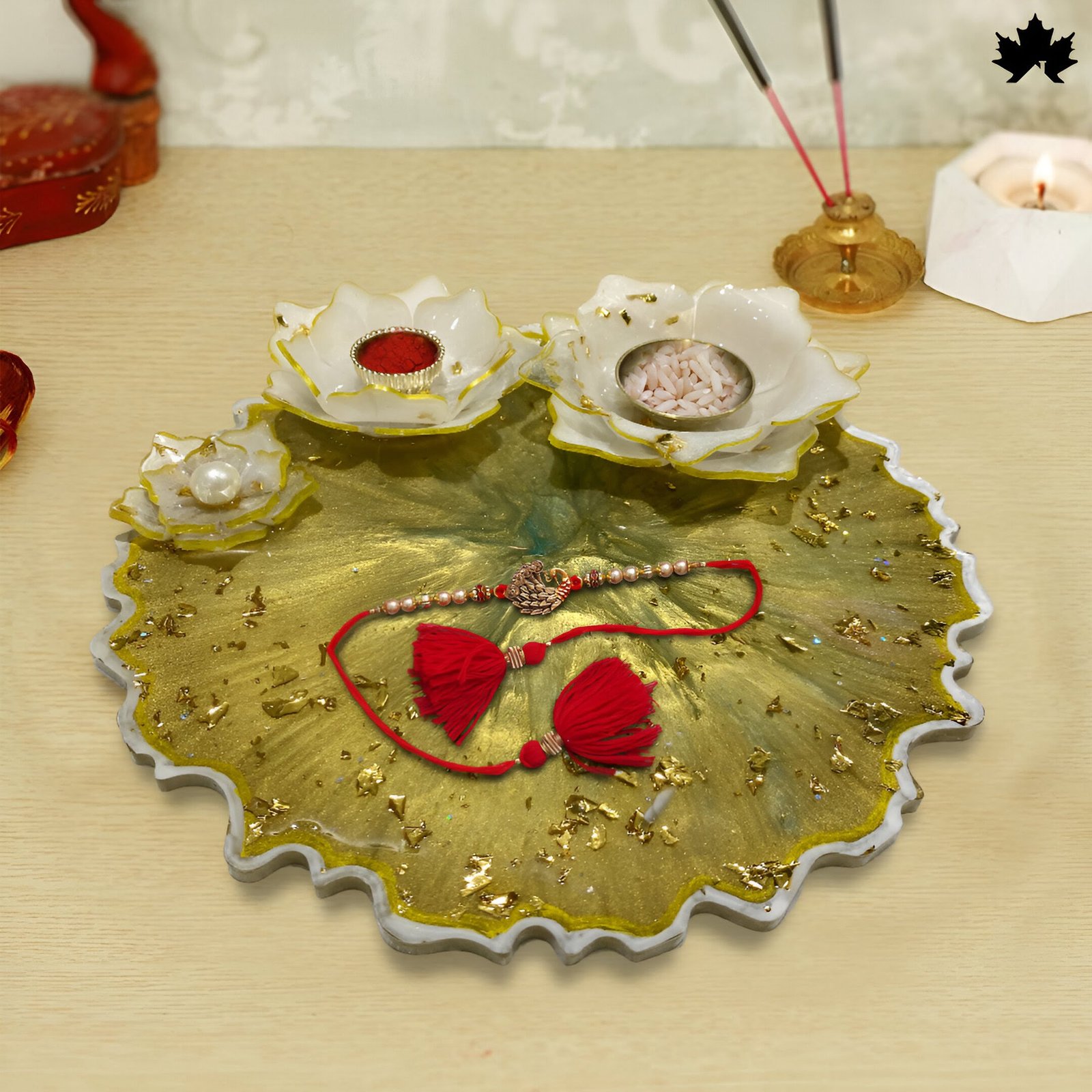 Golden Grace Pooja Thali - Perfect for Rakhi, Diwali & Festive Ceremonies